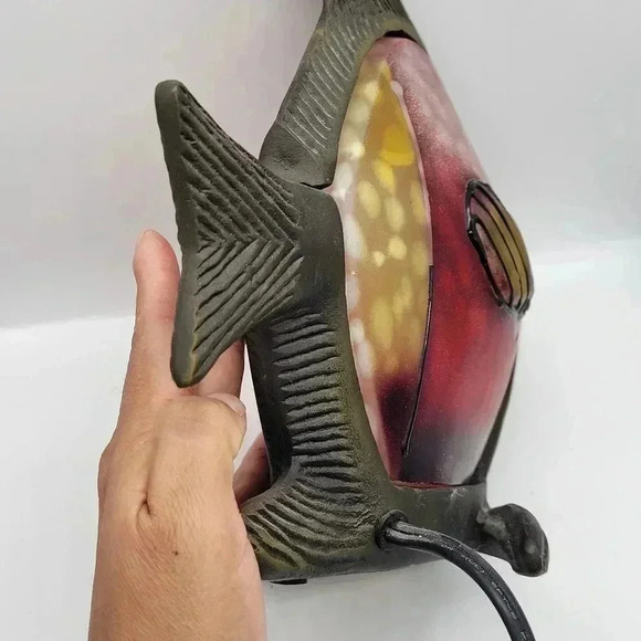 VTG  Shanghai Crafts Brass Metal Lamp - Fish - Glass elements - red, yellow 80's - Picture 13 of 16
